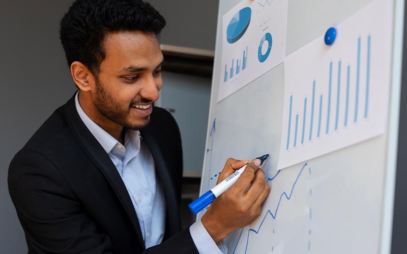 a person writing on a whiteboard