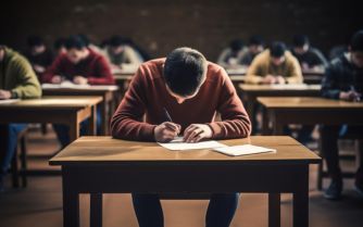 A student sitting and giving government exam.