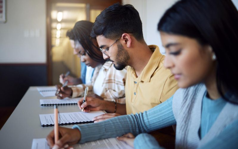 group of students giving wbcs exam